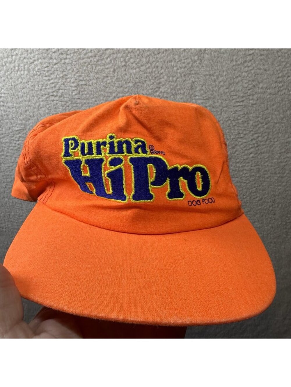 Vintage 90s Purina Brand Hi Pro Dog Food Trucker Snapback Hat Neon Cap USA